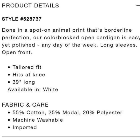 Ann Taylor Animal Print Colorblock Open Front Long Cardigan Tailored Fit Medium - Picture 6 of 6